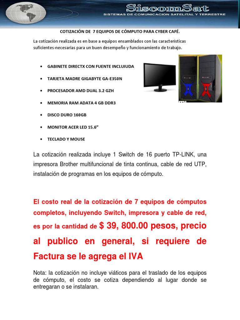 Cotización de Equipos para Cyber Café | PDF | Microcomputadoras | Equipo