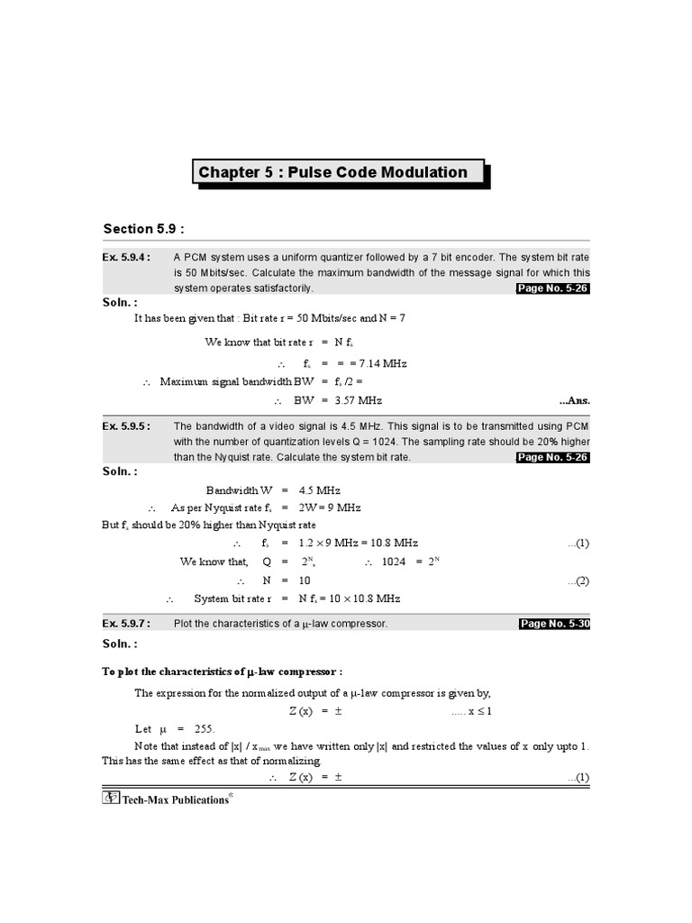 PCM Bit Rate and Bandwidth Calculations | PDF