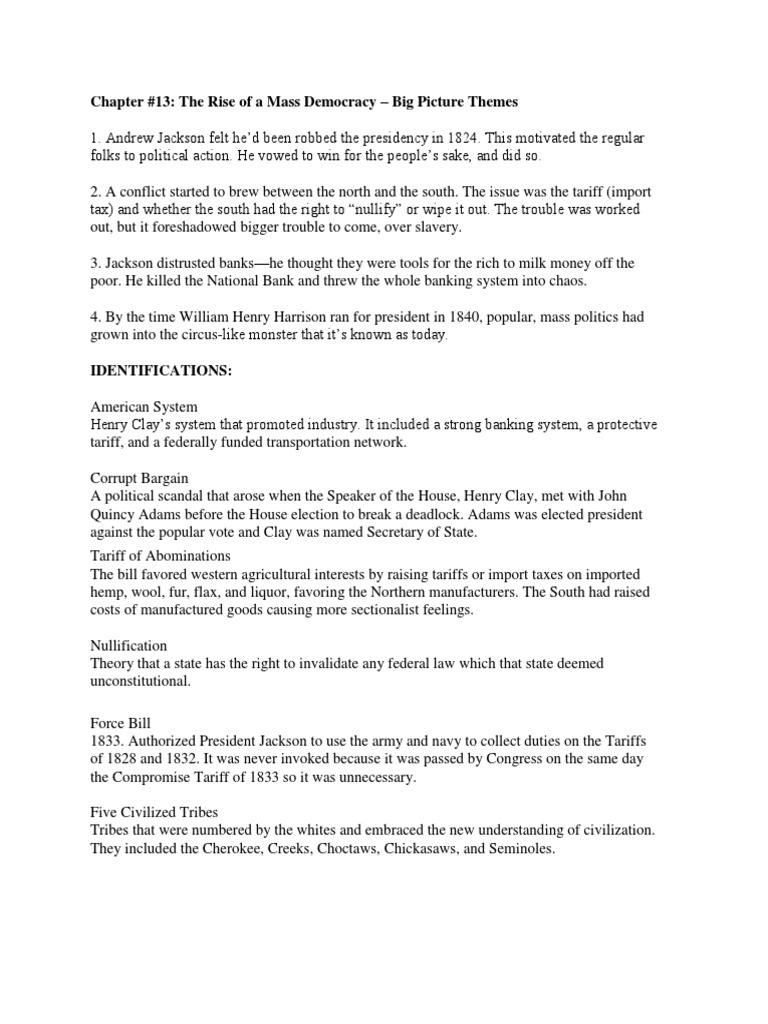 Apush ch13 Studyguide | PDF | Andrew Jackson | Trail Of Tears