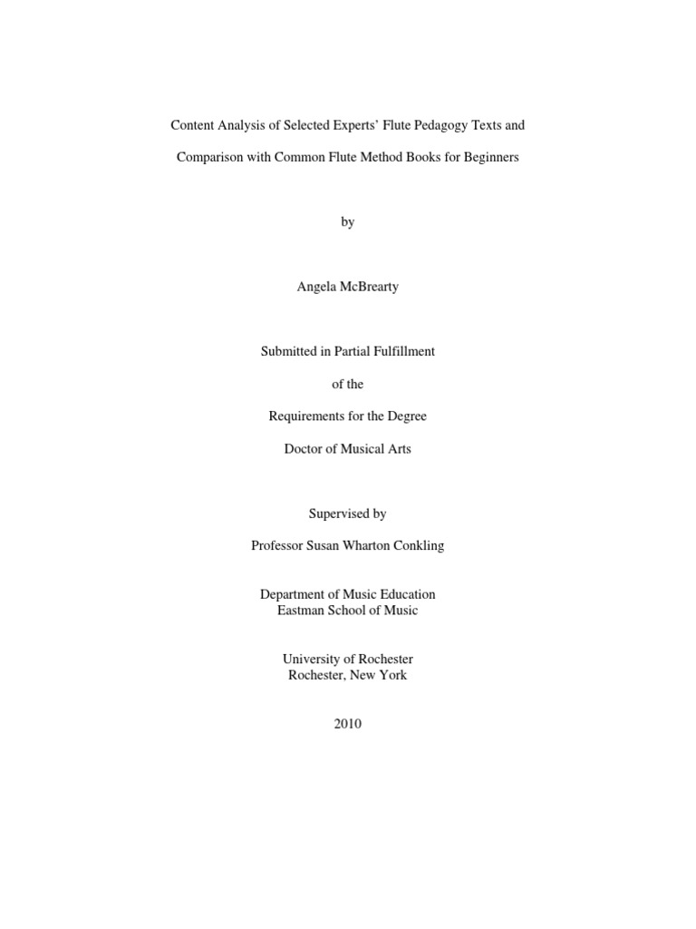 Content Analysis of Selected Experts Flute Pedagogy Texts and