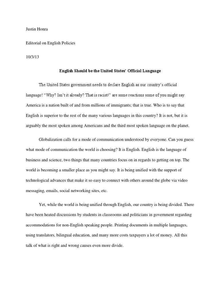 argumentative essay on english as official language
