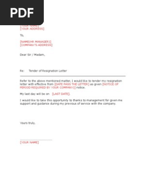 Resignation Letter Template Pdf
