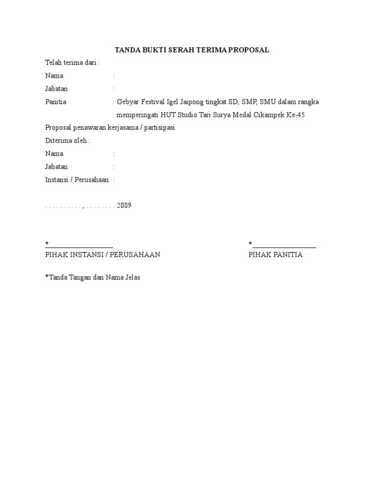 Contoh Surat Bukti Tanda Terima Dokumen Nusagates