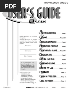maytag dishwashers manuals