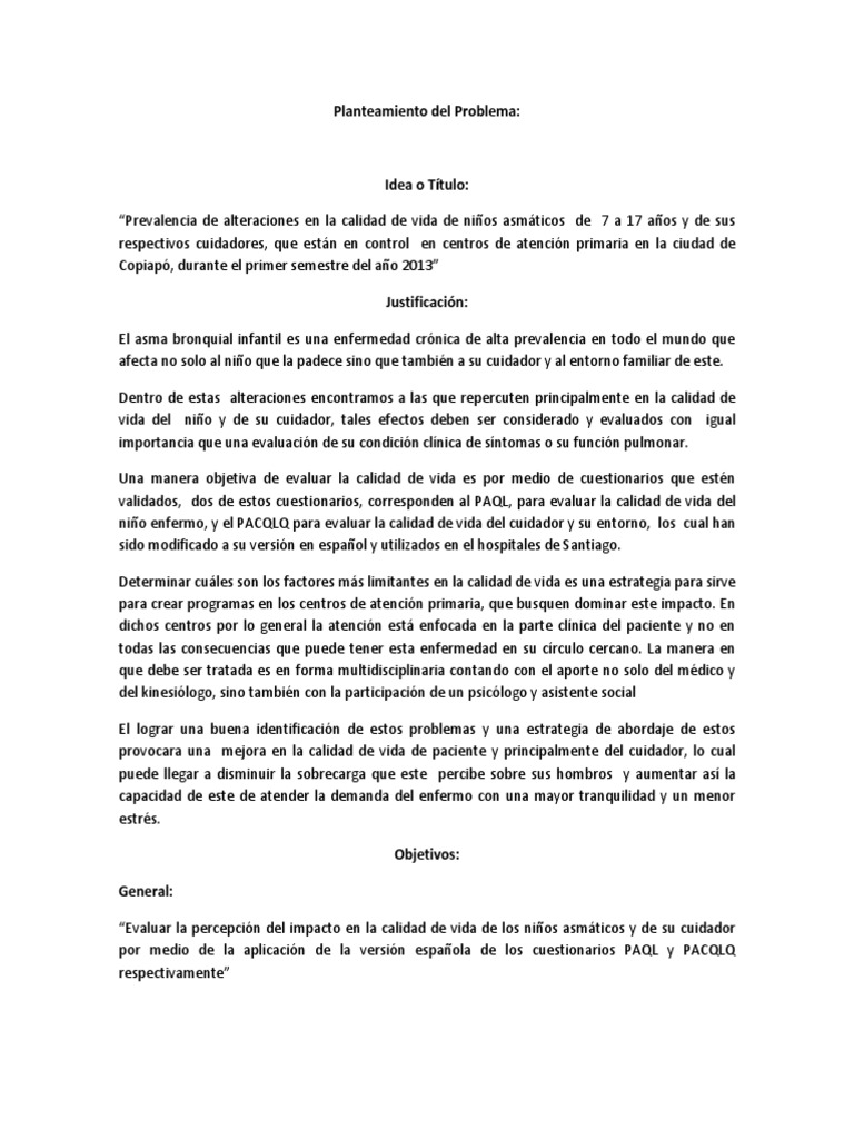 Planteamiento Del Problema Tesis Asma Medicina