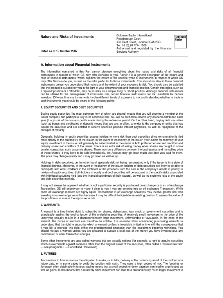 Understanding Investment Risks and Instruments | PDF | Option (Finance ...