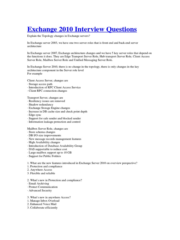 Exchange 2010 Interview Questions | PDF | Microsoft Exchange Server | Email