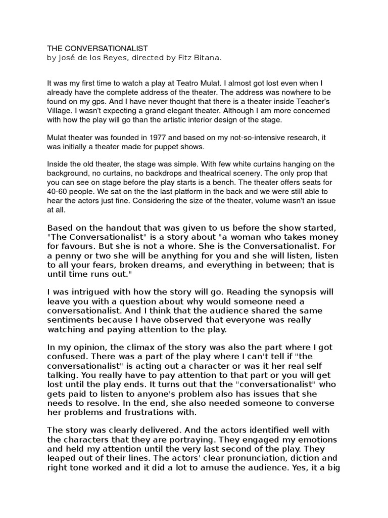 Theatrical play essay image