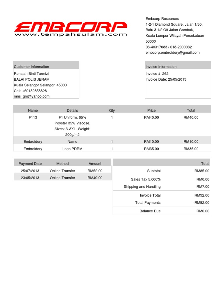 Invoice for Balai Polis Jeram | PDF