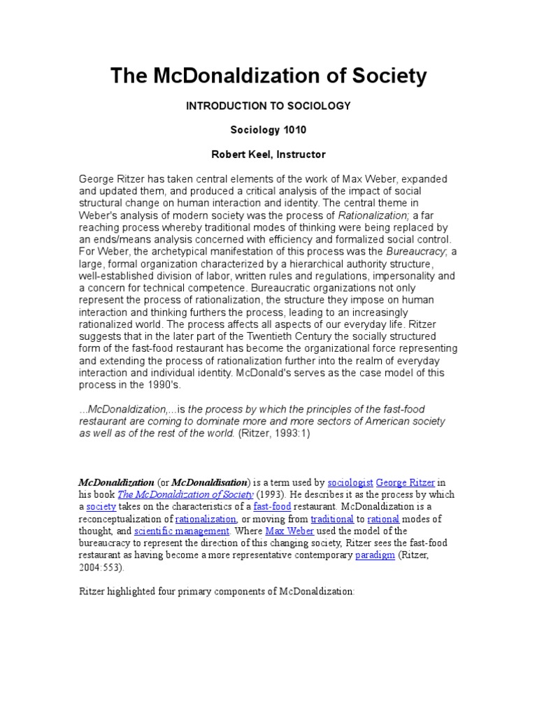 Mcdonaldization is a concept that describes picture
