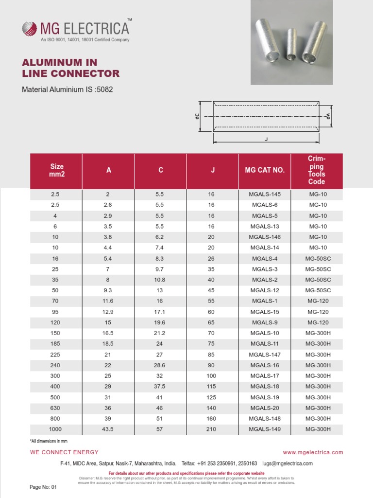 Aluminum Inline Connectors Specifications | PDF