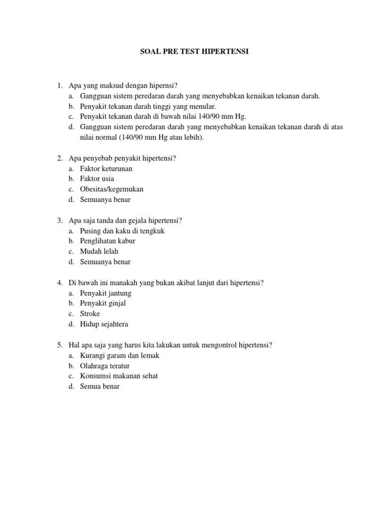 Soal Pre Test Hipertensi