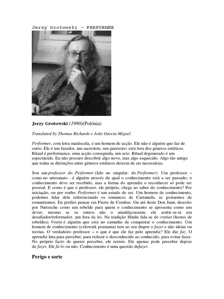 Jerzy Grotowski O Performer PDF | PDF