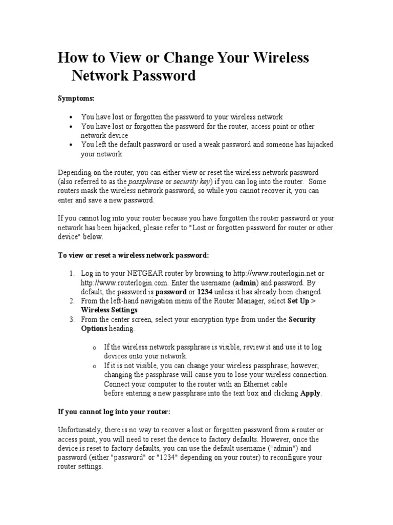 How To View or Change Your Wireless Network Password | PDF
