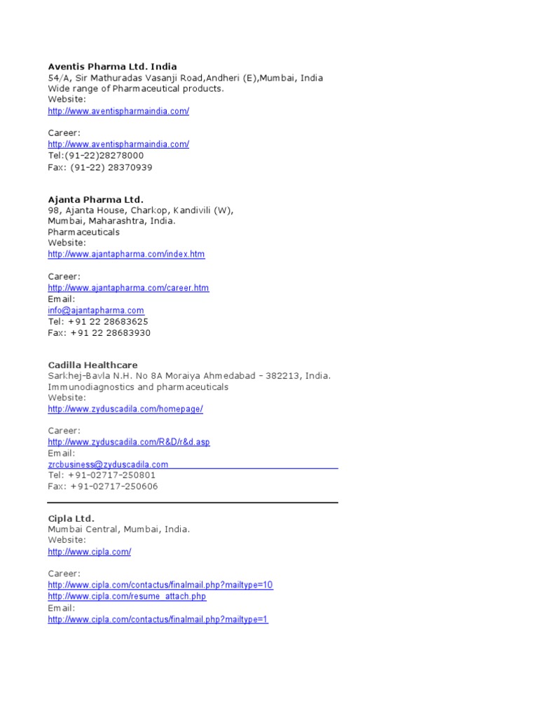 List Of Pharma Company In Mumbai Corporate Office Life Sciences Science Mathematics