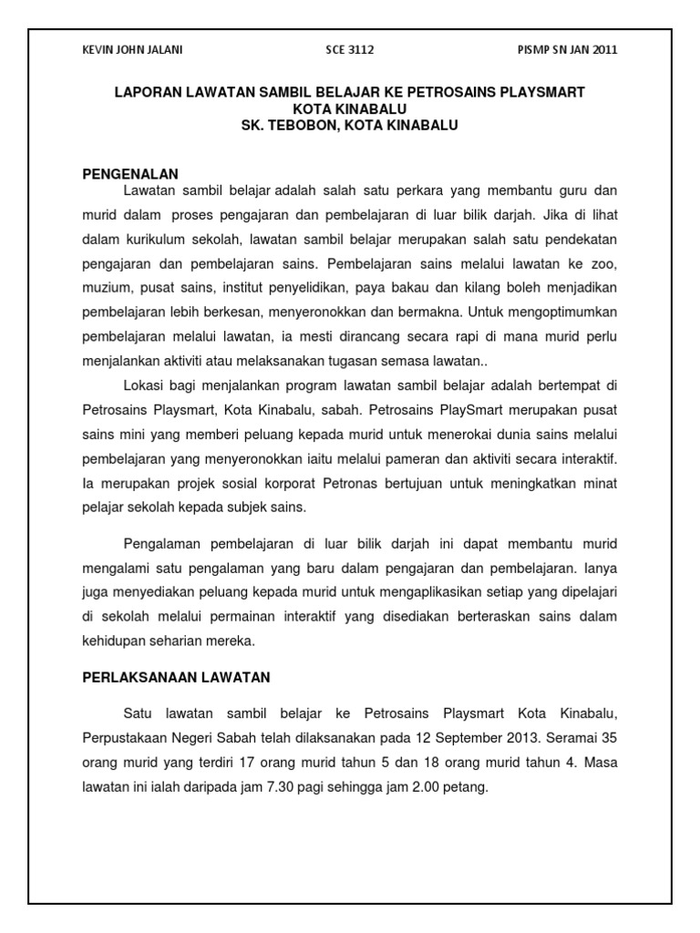 laporan lawatan sambil belajar