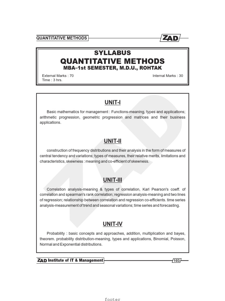 Quantitative Methods 20Unit-I | PDF | Career & Growth