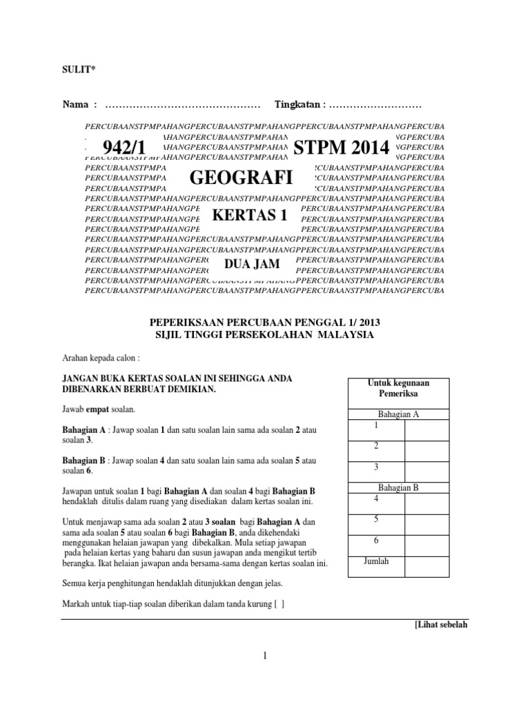 Soalan Geografi Percubaan Stpm Penggal 1 2014 Pdf