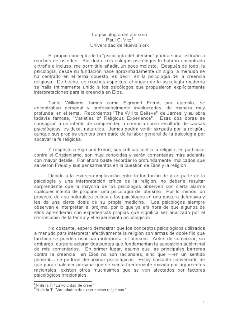Vitz, Paul C Psicologia Del Ateismo PDF Ateísmo Psicoanálisis