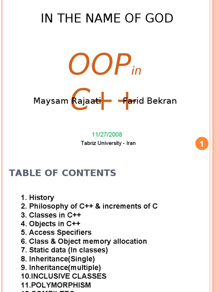 In The Name of God: OOP C++ | PDF | C++ | Class (Computer Programming)