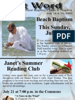 Beach Baptism This Sunday, July 19: July 21 at 7:00 P.M. in The Commons