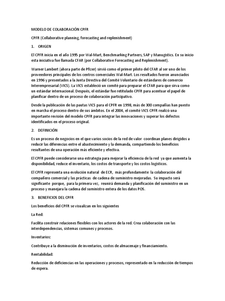 Modelo de Colaboración CPFR | PDF | Logística | Planificación