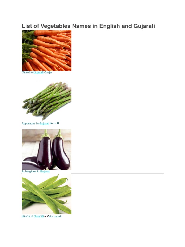 List of Vegetables Names in Gujarati