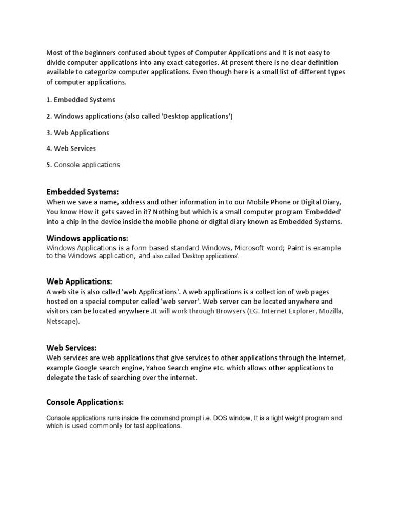 Types of Computer Applications PDF