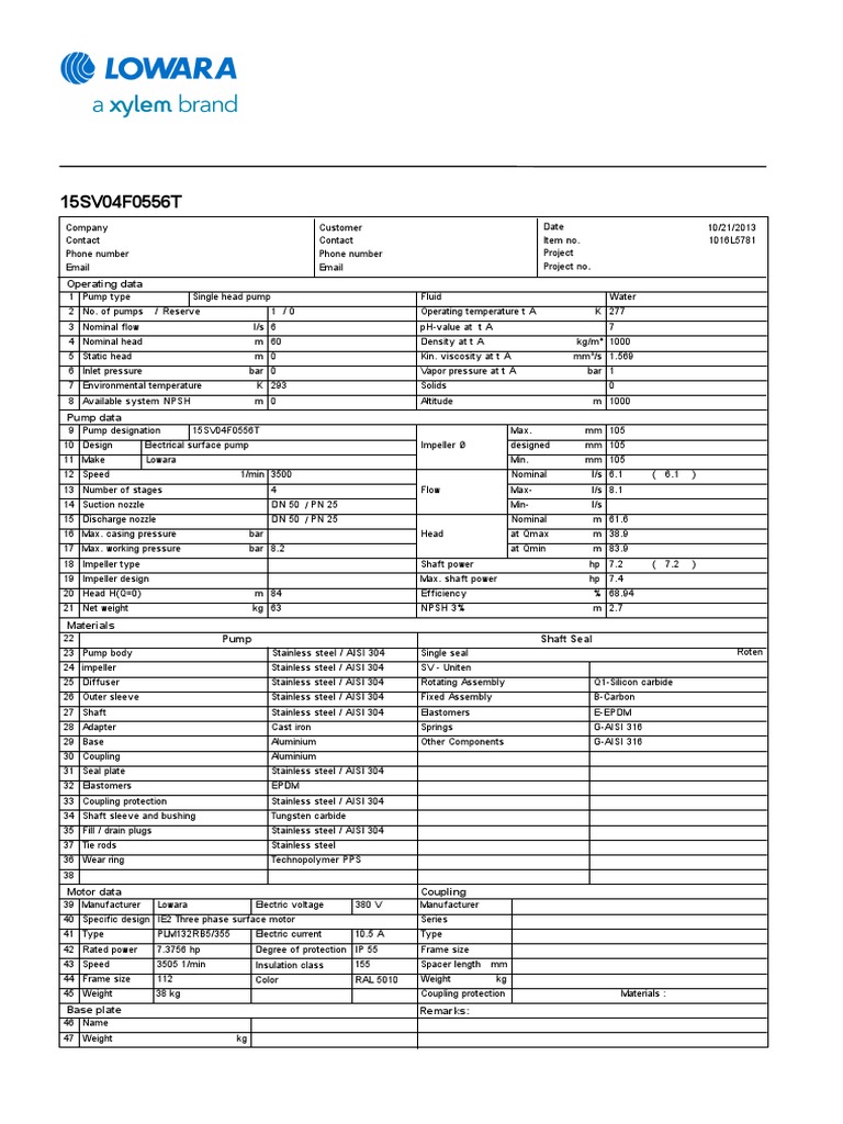 Pump Specifications and Performance Data | PDF | Pump | Mechanical ...