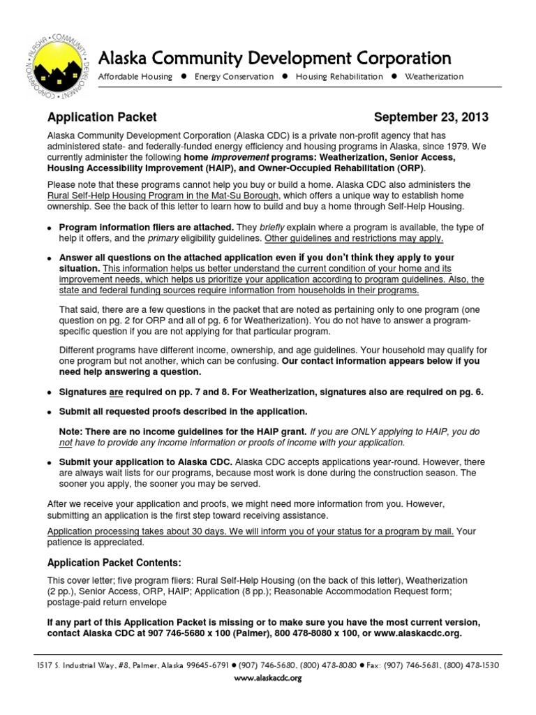ACDC Home Improvement Application PDF Alaska Welfare