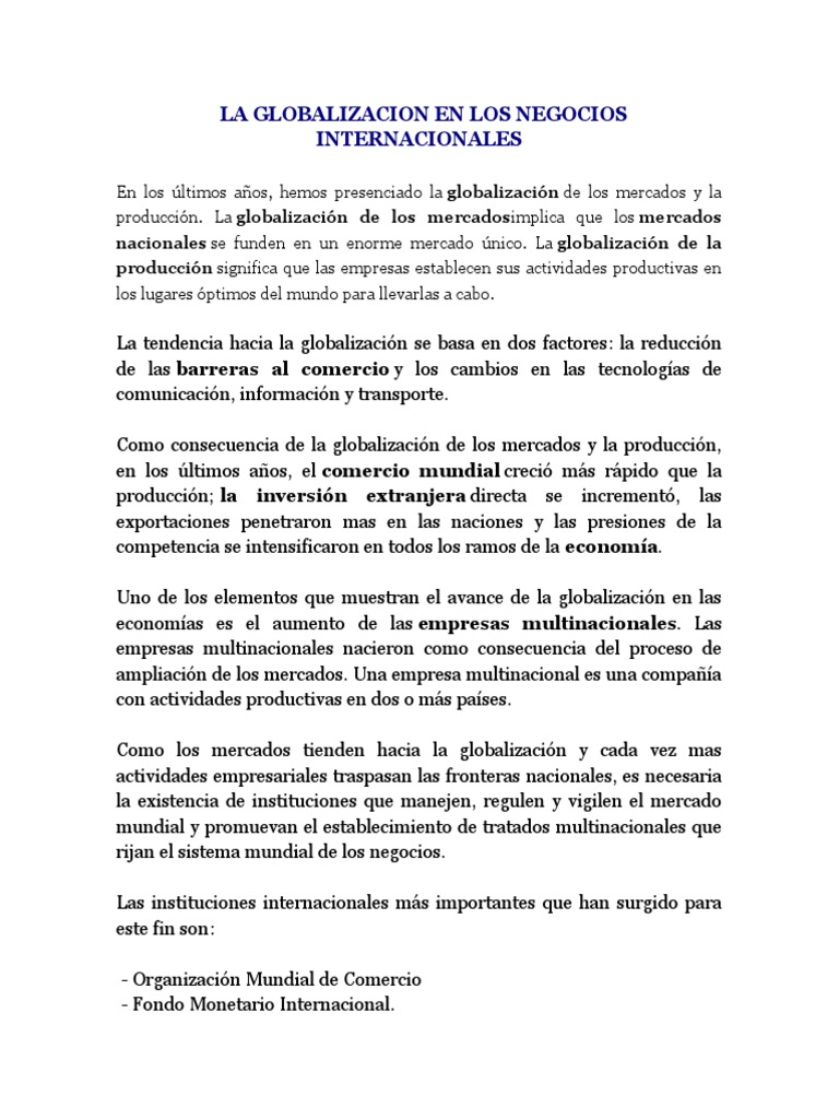 Impacto de la Globalización en Negocios | PDF | Corporación ...