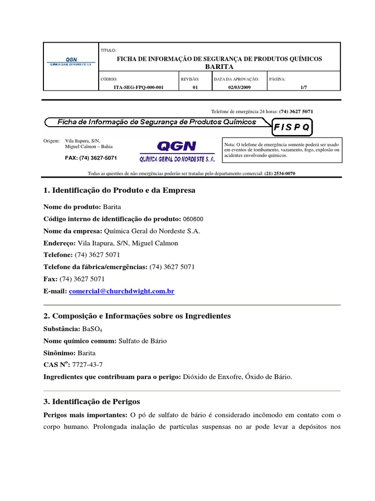 Segurança na Manipulação de Barita | PDF | Embalagem e rotulagem | Química