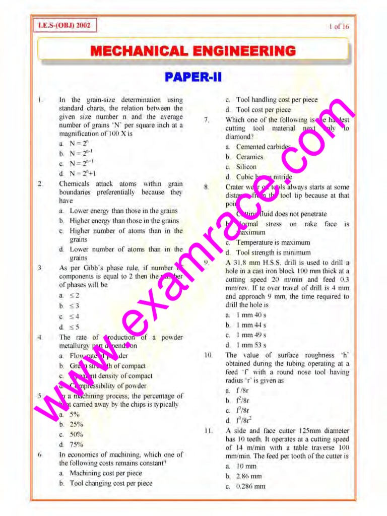 Mechanical Engineering Exam Questions | PDF | Physics | Mechanical ...