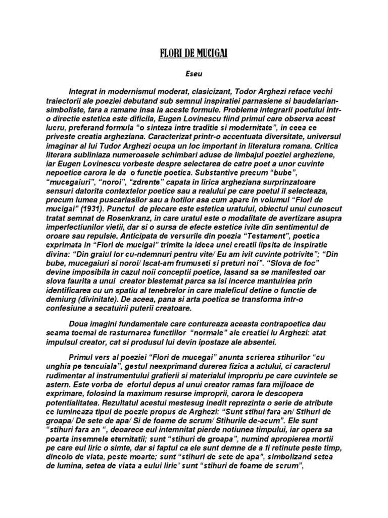 Flori De Mucigai Eseu