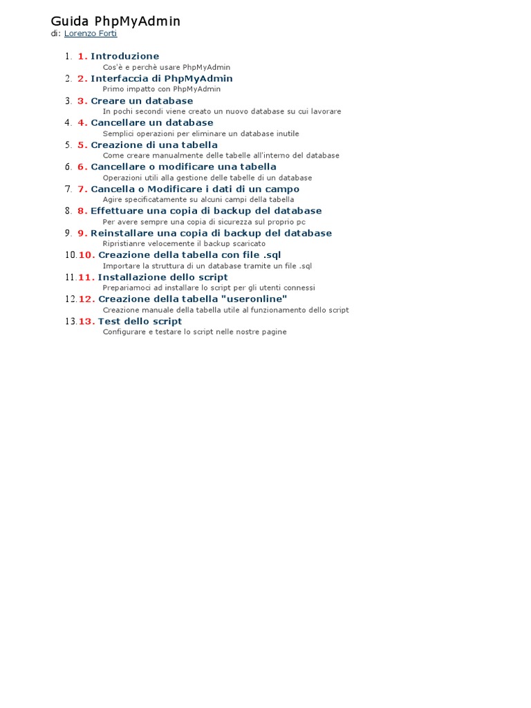 Guida PhpMyAdmin | PDF