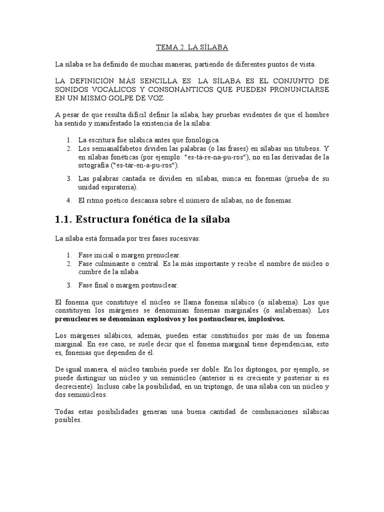 Estructura y Clasificación de la Sílaba | PDF | Sílaba | Vocal
