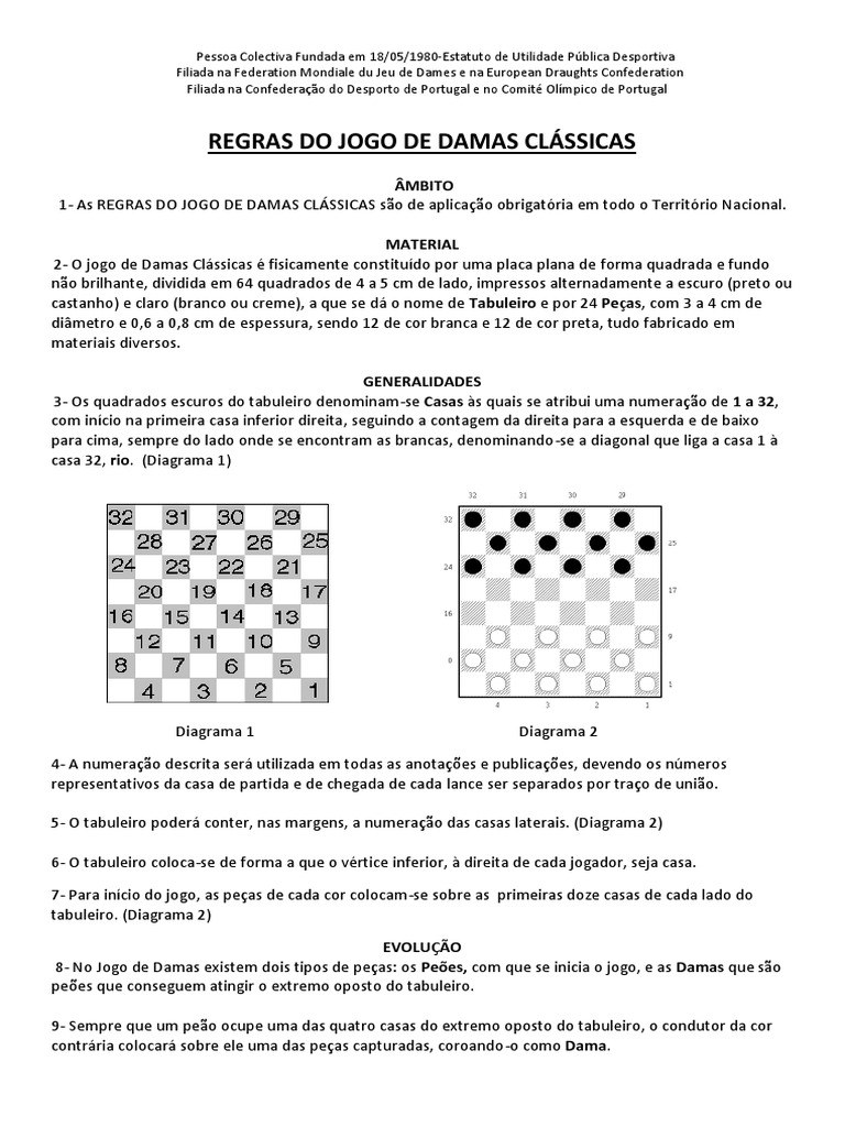 Jogo Das Damas Regras | PDF | Jogos de estratégia abstratos | Jogos de ...