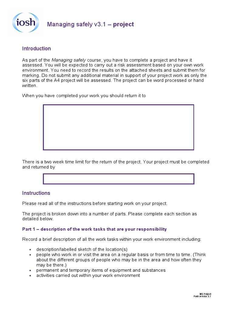 IOSH Managing Safely Project Guidelines | PDF