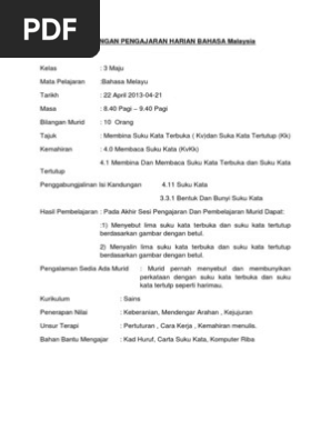 Rancangan Pengajaran Rph Prasekolah Suku Kata Pdf