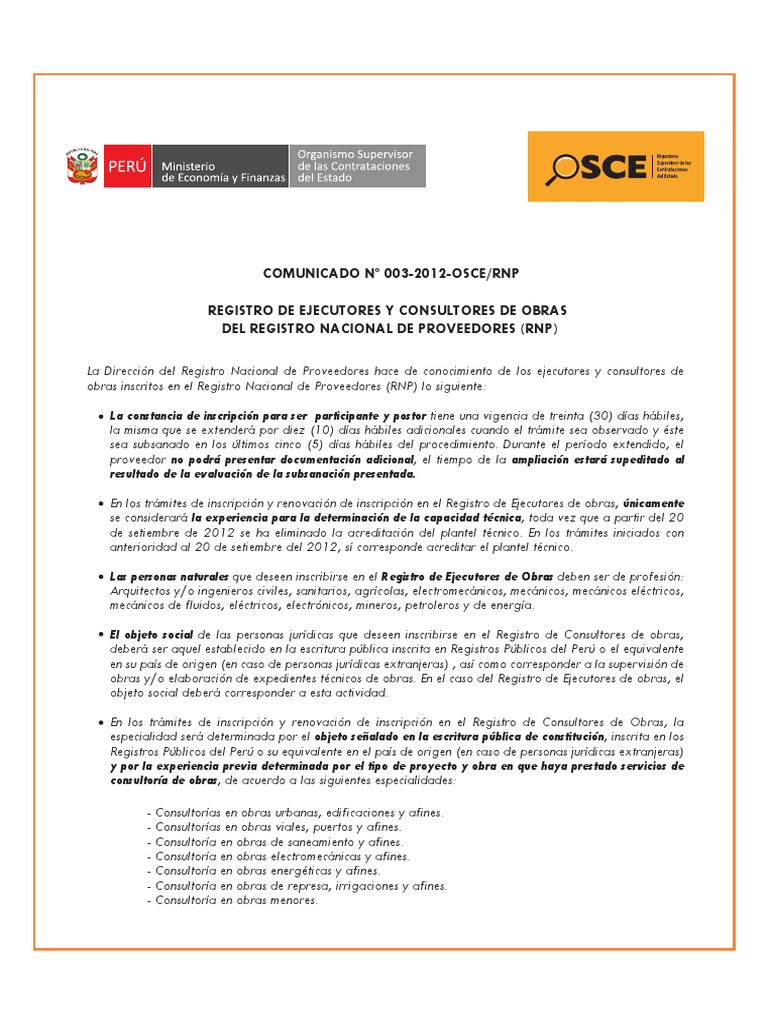 Registro de Ejecutores y Consultores de Obras | PDF | Finanzas y dinero