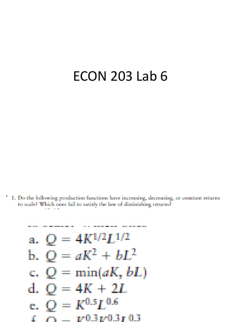 Econ 203 Lab 6 Feir Oct22 | PDF | Production Function | Marginal Cost