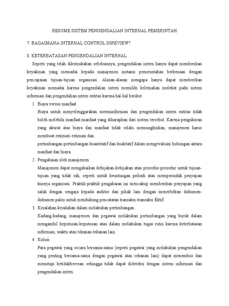 Resume Sistem Pengendalian Internal Pemerintah