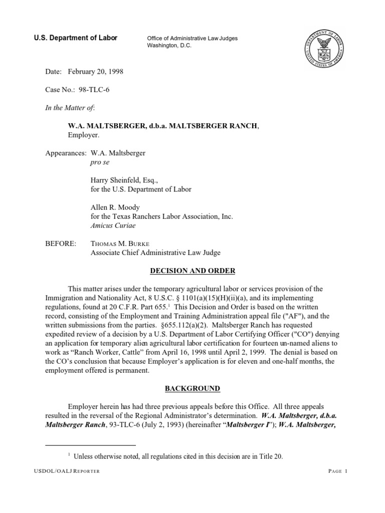 Department of Labor: 1998 00006 | PDF | Law