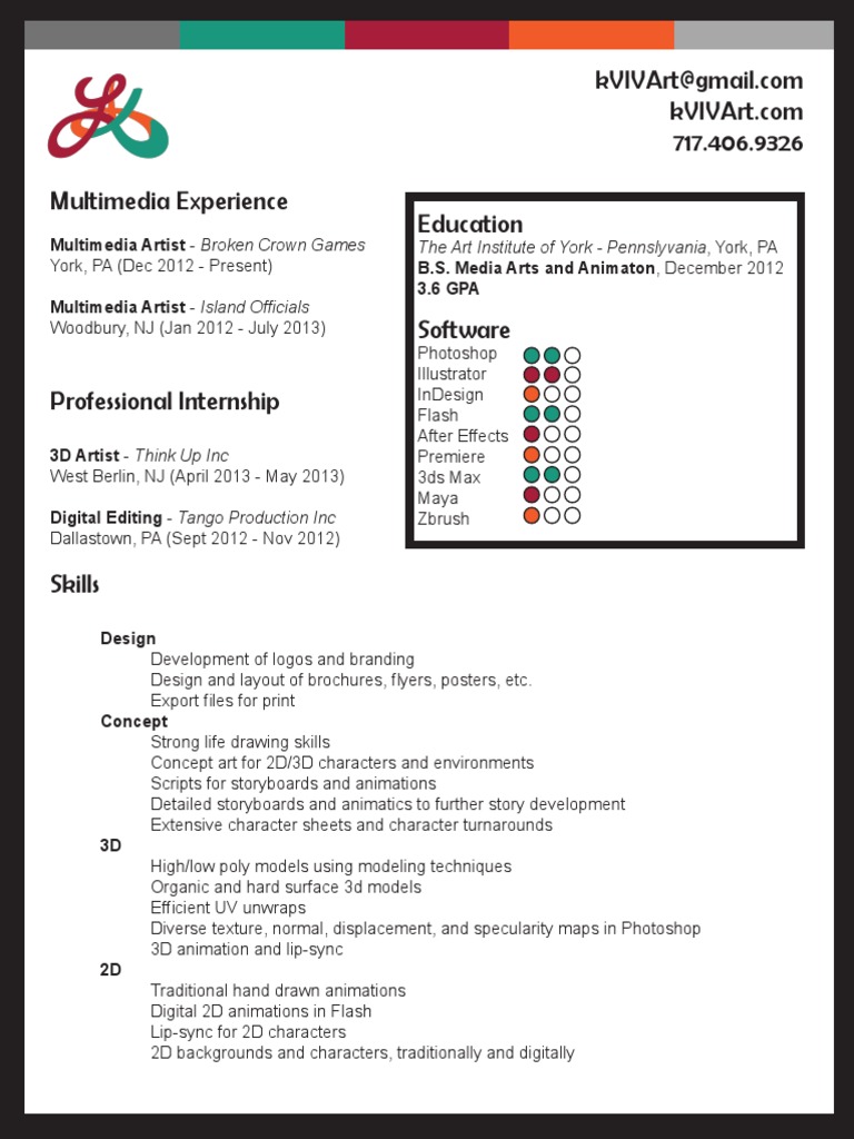 Multimedia Artist Resume and Skills | PDF