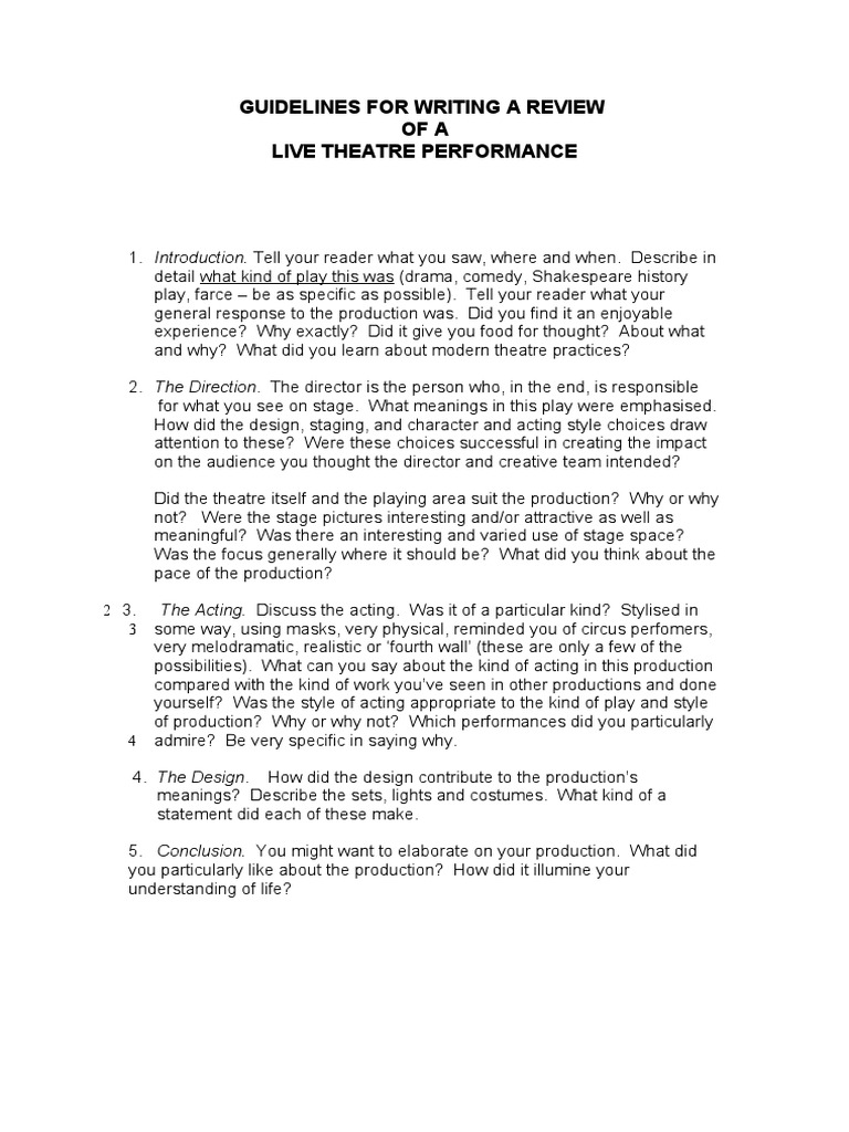 Writing A Review - Guidelines and Worksheet  PDF  Play (Theatre