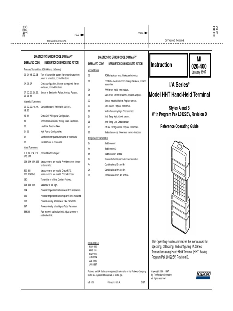 Foxboro Handheld Terminal HHTAAEFNB PDF Flow Measurement Transmitter