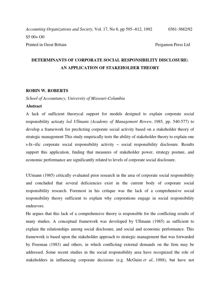 Corporate Social Responsibility Disclosure | PDF | Stakeholder ...
