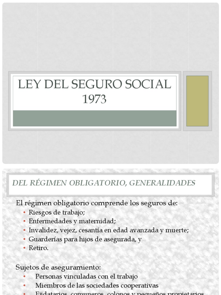 Ley Del Seguro Social 1973ppt Pensión Salario Prueba Gratuita De