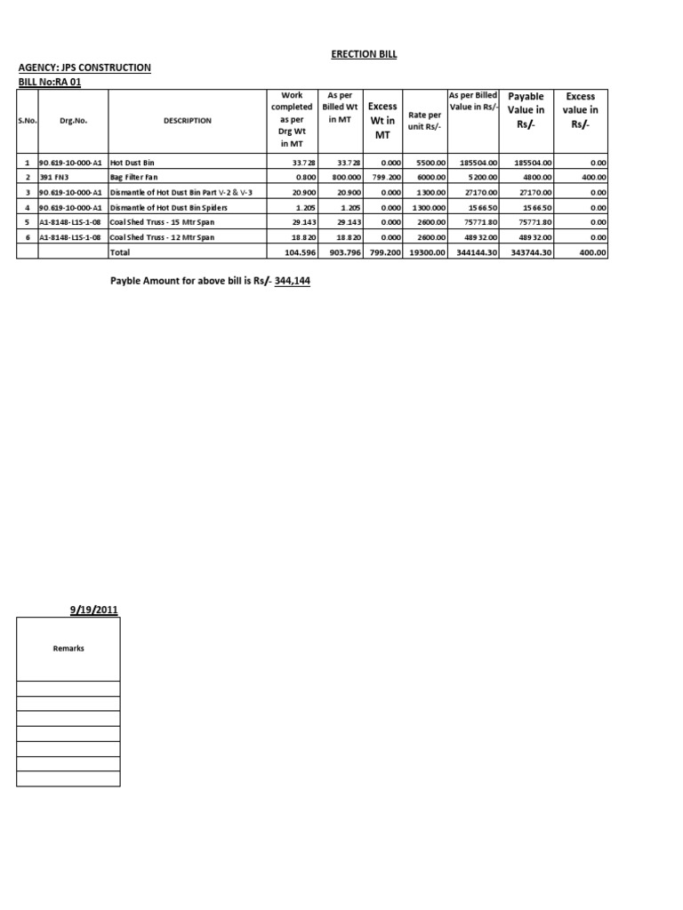 Agency: Jps Construction Bill No:Ra 01 Erection Bill | PDF | Computers