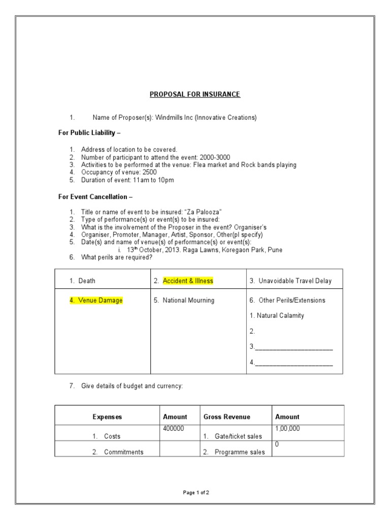 Insurance Proposal for Za Palooza Event | PDF | Business